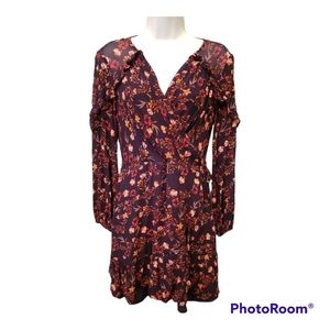 GREYLIN Navy Floral Dress • Size Small with Sheer Shoulders